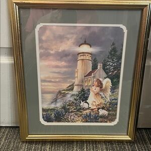 Angel and Lighthouse Framed Art Print Dona Gelsinger